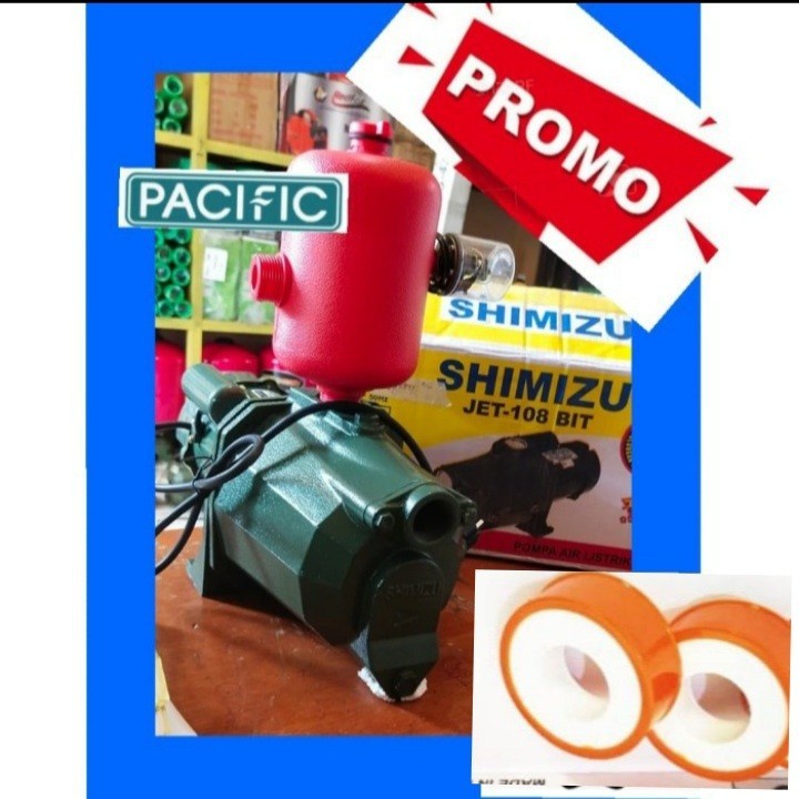 Pompa air semi jet pump Shimizu hisap dorong 108 bit 100 watt otomatis ese national auto