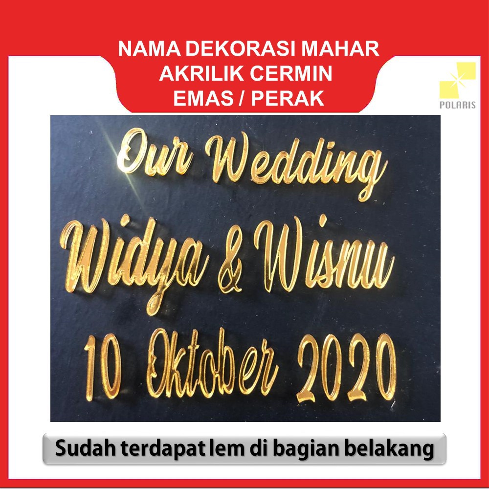 NAMA CUSTOM MAHAR AKRILIK EMAS/PERAK DEKORASI MAHAR PERNIKAHAN LASER CUTTING NAMA MAHAR AKRILIK MURAH DAN CEPAT HIASAN NAMA MAHAR