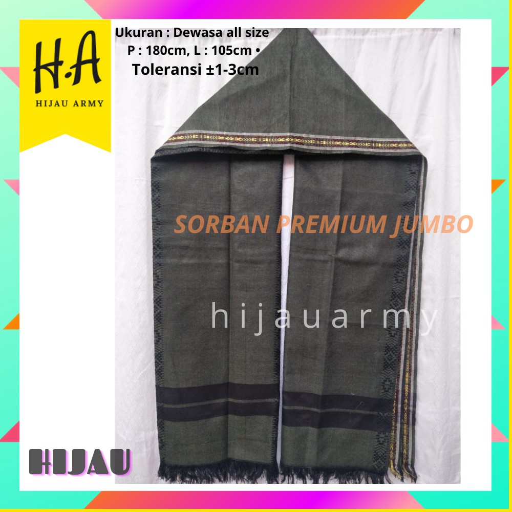 SORBAN PREMIUM IMAMAH SELENDANG PANJANG TEBAL JUMBO PAS MINA  PASMINA SORBAN SELENDANG SYAL-JUMBO HIJAU