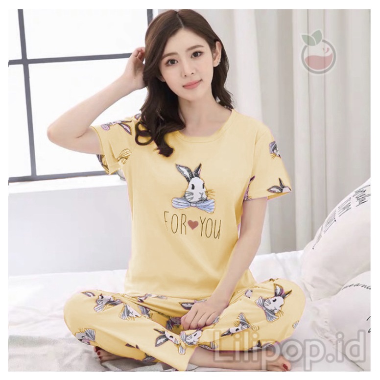 Lilipop.id  Baju Tidur Wanita CP For You Setelan Piyama BabyDoll Kaos Celana Panjang