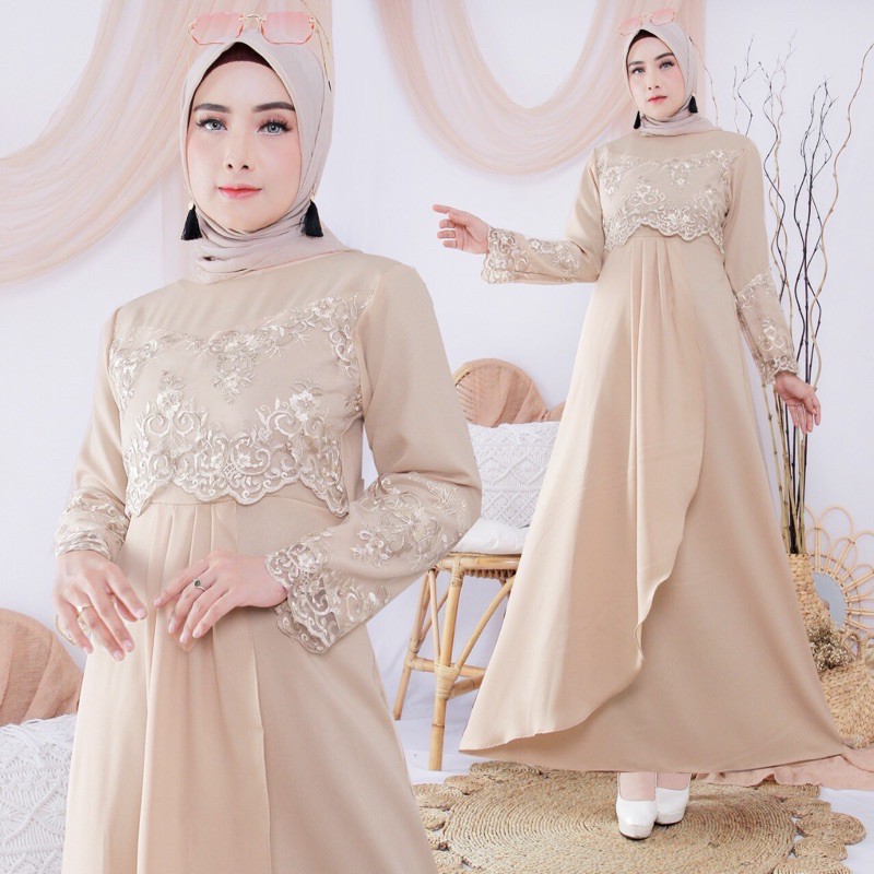 Gamis Karine/ size M, L, XL /Brukat Mewah Busana Pesta Fashion Remaja  Dewasa Wanita Seragam Wisuda