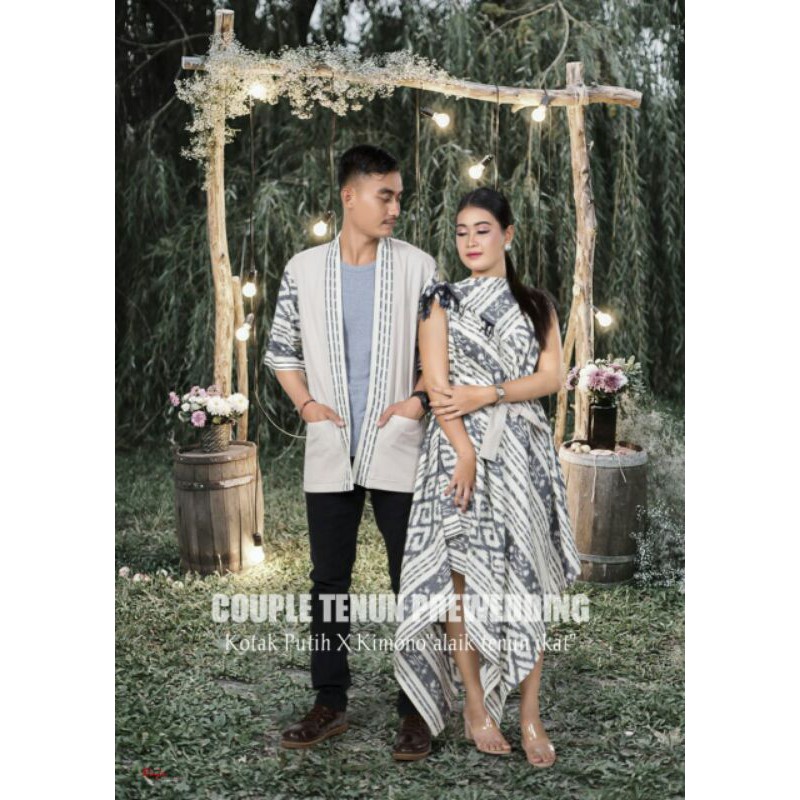 Baju Tenun Couple Tenun Prewedding Kotak Dress X Kimono