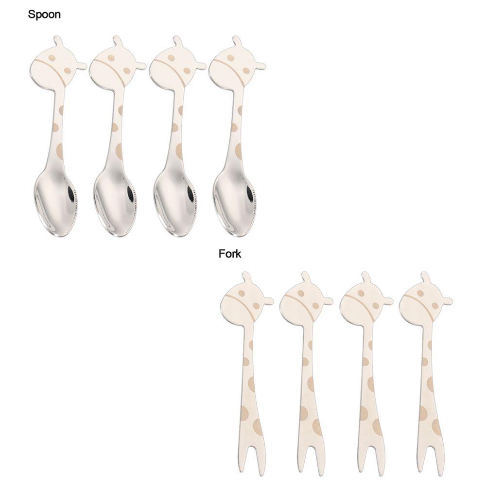 Solighter 4Pcs Sendok Garpu Mini Bahan Stainless Steel Untuk Kue / Dessert / Buah / Sayuran