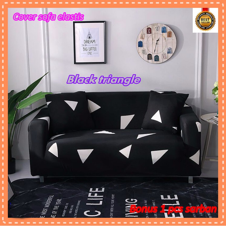 COVER SOFA ELASTIS SARUNG KURSI SOFA BLACK TRIANGLE COVER SOFA 1 2 3 SEATER PENUTUP SOFA COVER KURSI
