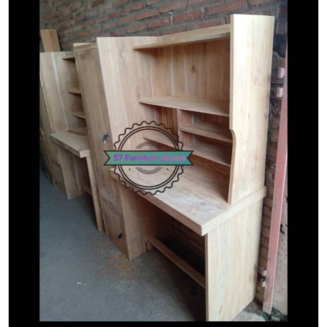 Meja + kursi belajar kayu jati - meja kerja kantor laci mentahan