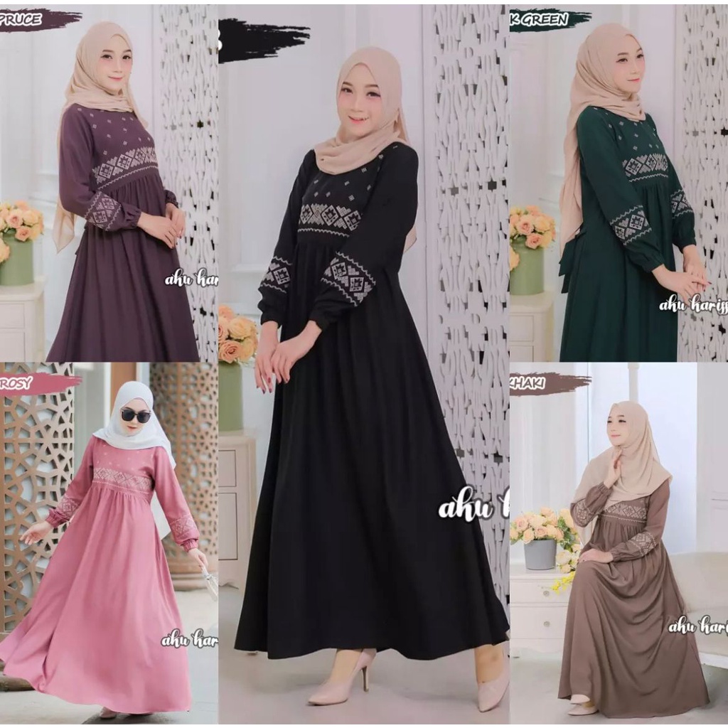 Zane Store - Baju Gamis DZIFA BORDIR DRESS baju gamis wanita terbaru lebaran All Size Moscrepe Gamis
