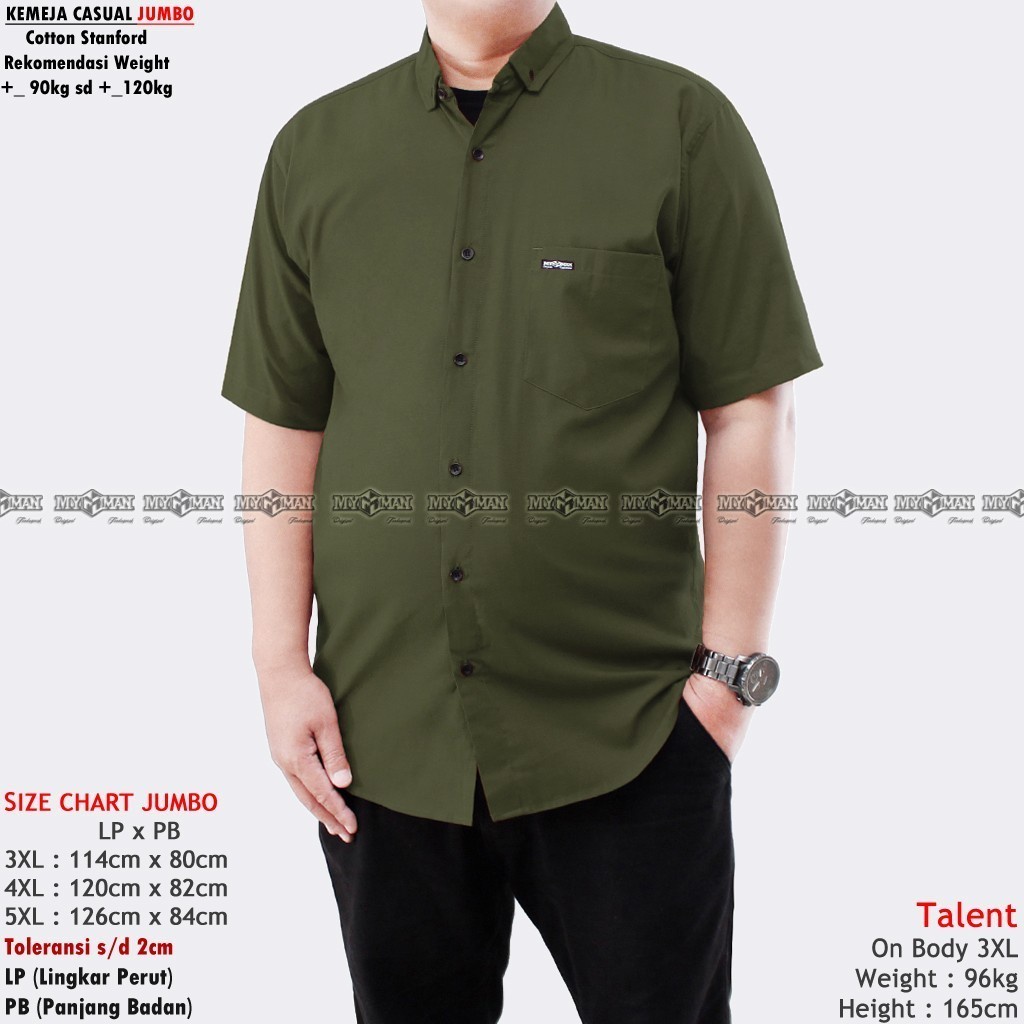 MY MAN Original Kemeja Polos lengan panjang jumbo kemeja pria warna hijau botol big size art seri MY233