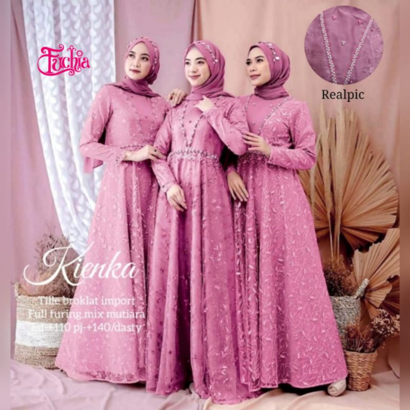 Dress Wanita KIENKA/Bahan brokat tile import
