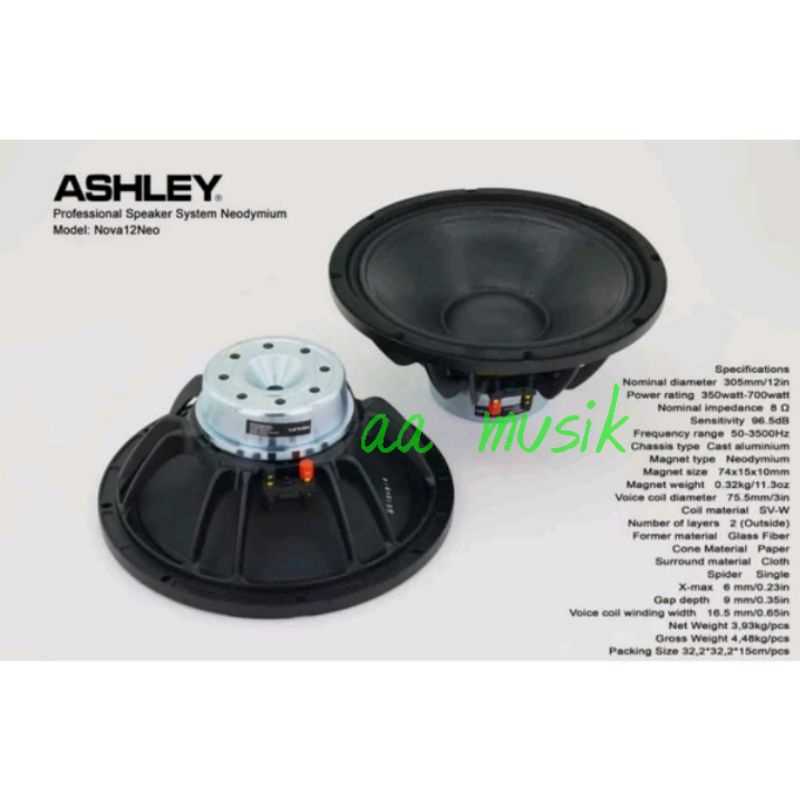 SPEAKER COMPONENT ASHLEY NOVA12NEO SPEAKER NEODYMINIUM 12 INCH ORIGINAL