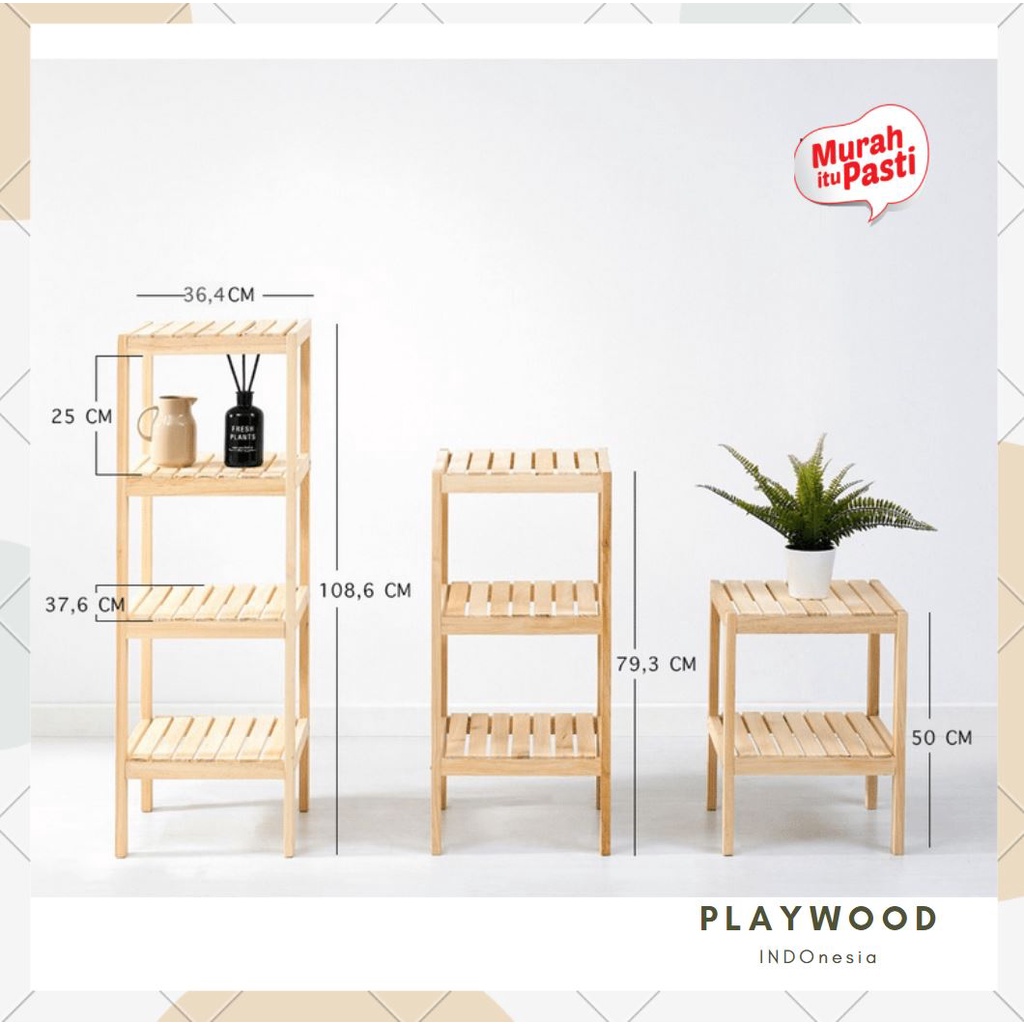 PROMO wooden shelf 4 tingkat / rak kayu / rak susun / rak serbaguna / rak display / rak dapur rak tas wanita / rak kamar mandi