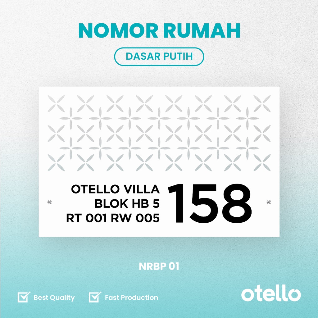 Custom Nomor Rumah Akrilik Laser Bolong + UV Print Papan Alamat Acrylic Otello NRBP 01 Nama Jalan Angka Nomer No Kost Rumah Komplek
