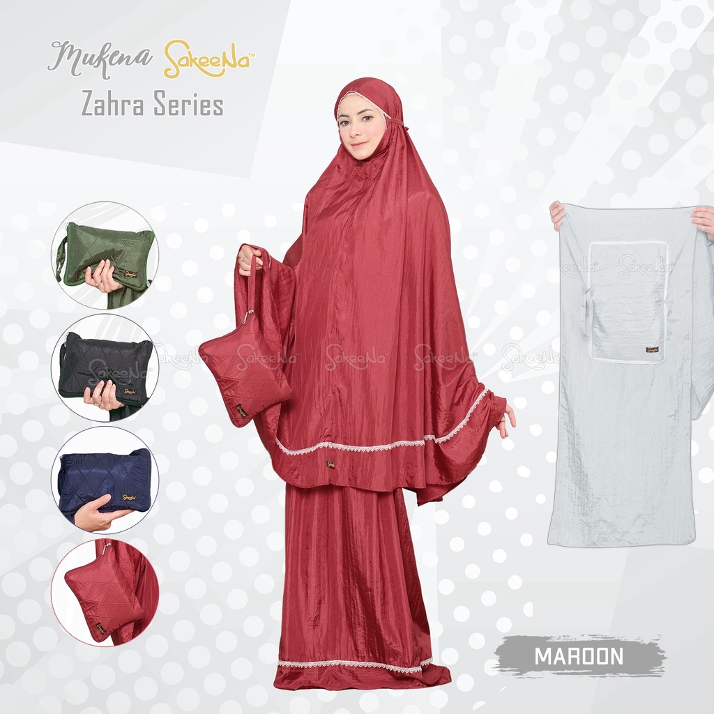 Mukena Travel Zahra Series Jumbo Parasut Sajadah Pouch Mini Dewasa Ori Sakeena Premium