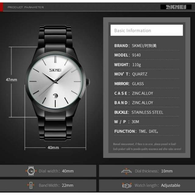 SKMEI 9140 Jam Tangan Watch Pria Wanita Digital Analog Date Tali Stainless