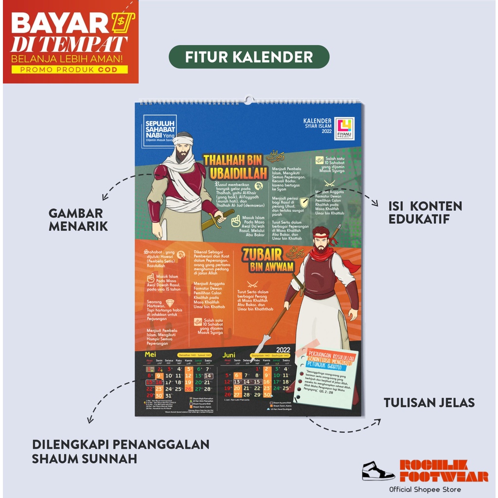 Kalender 2022 Fiyanu Tema 10 Sahabat Type Dinding Meja Islam Islami Muslim Edukasi Anak Remaja Dewas