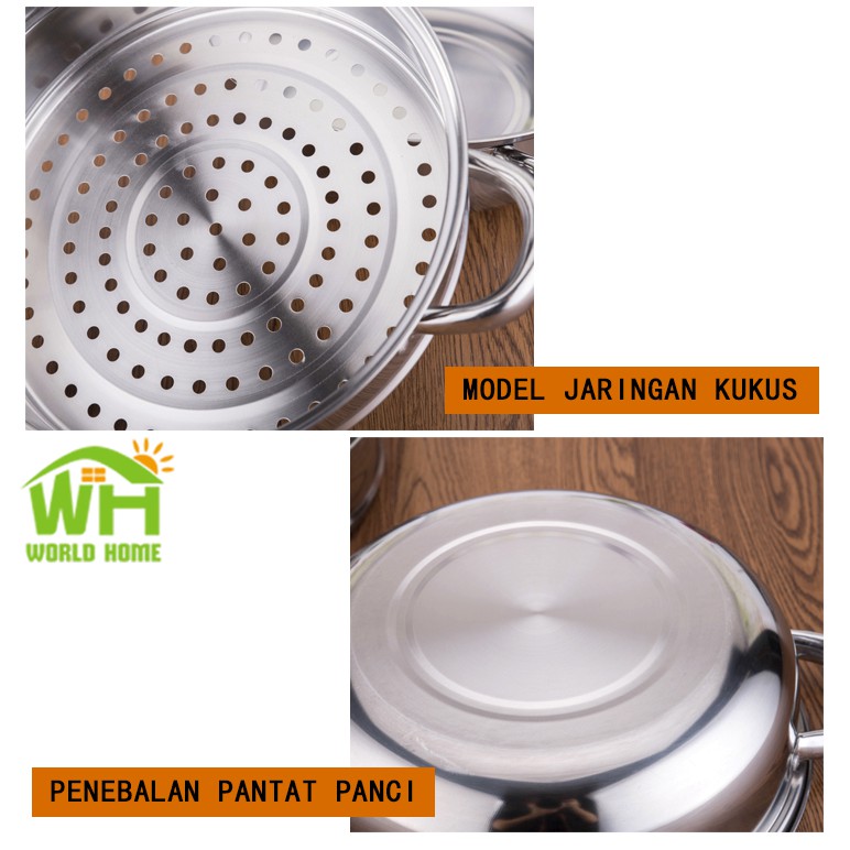 Panci Steamer Stainless 2 Tingkat Kukusan Stainless Steel Panci Kukus 2 Tingkat  ZG-2 WHFURNITURE