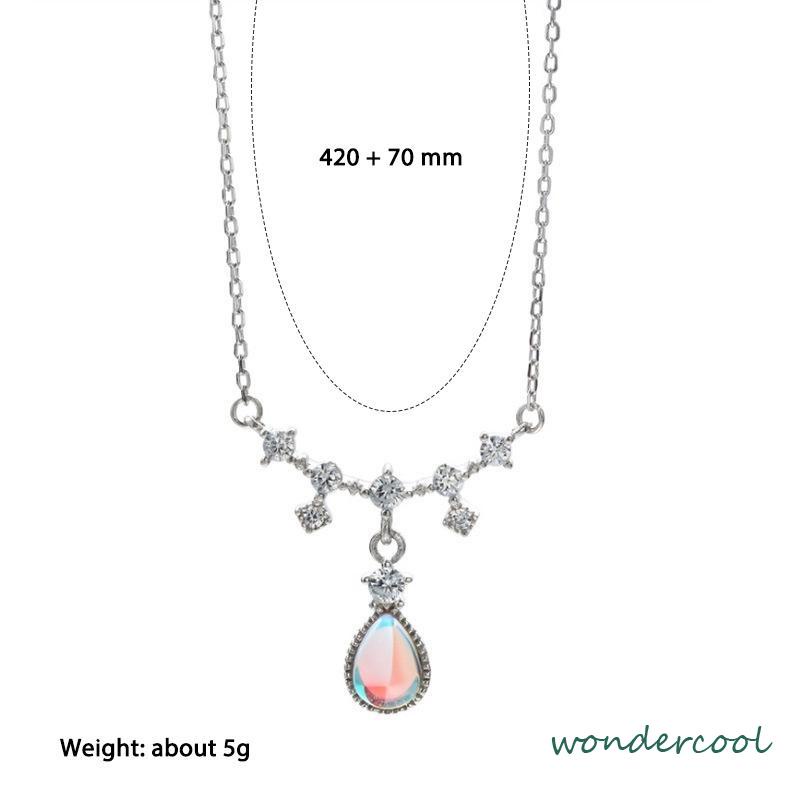 Kalung Fashion Wanita All-match Niche Design Light Luxury Moonstone Water Drop Necklace-Won