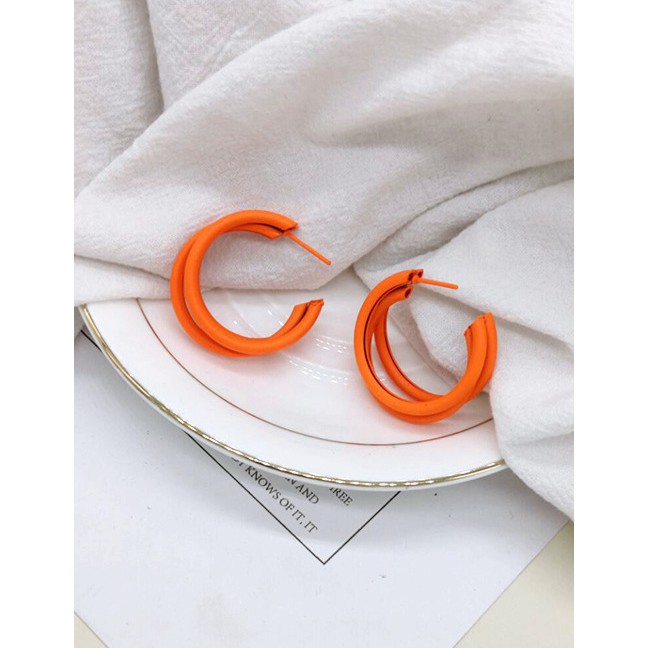 LRC Anting Tusuk Fashion Three-layer Metal Circle Contrast Earrings F6207X