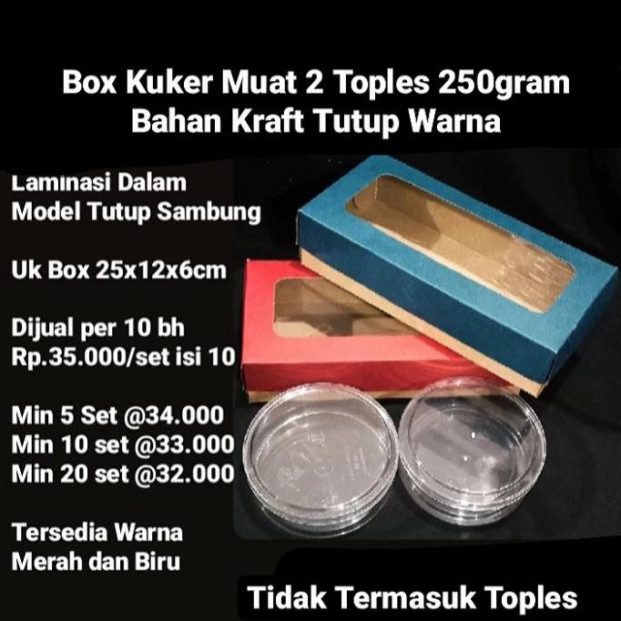 

[COD] Box Kuker Muat 2 Toples 250gr Bahan Kraft Tutup Warna Uk Box 25x12x6cm [COD]