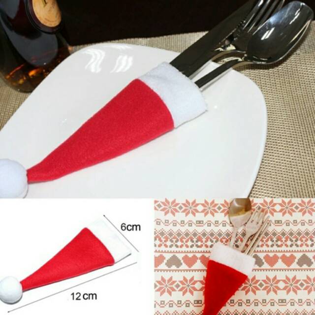 Santa Mini hat topi mini natal dekorasi meja makan cutlery set