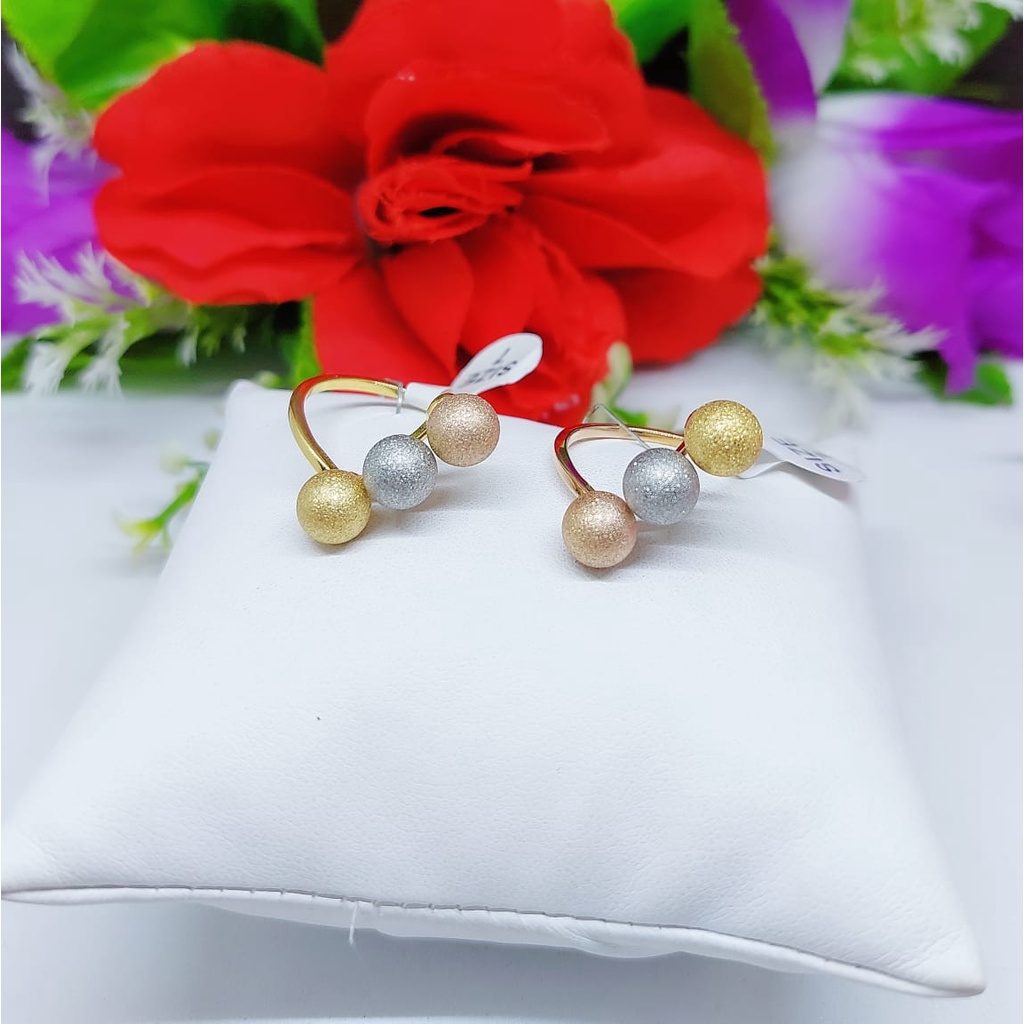 Set perhiasan wanita gelang dan cincin kombinasi biji bola