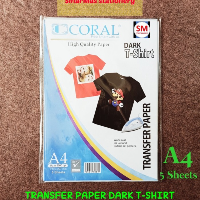 

Kertas Photo A4 Transfer Paper Merk Coral Cetak di Kaos Dark (5 Set ) Diskon