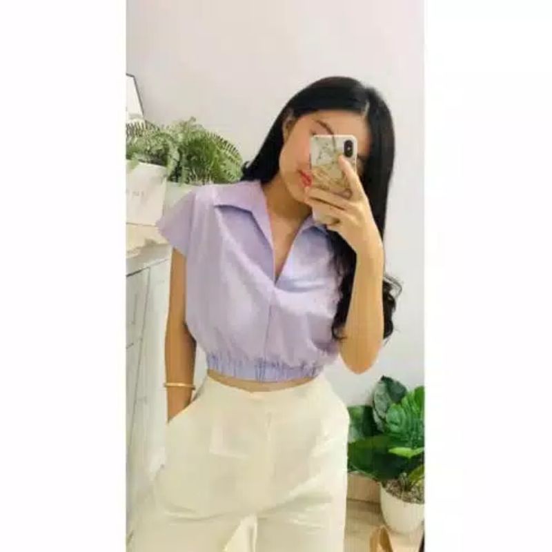 Bomi crop top kerah/baju crop karet