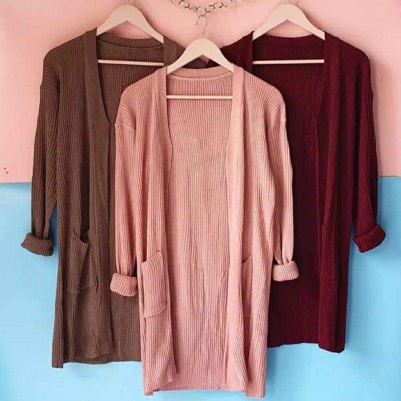 Cardigan Wanita Rajut Halus Long Cardigan BELLE OVERSIZE