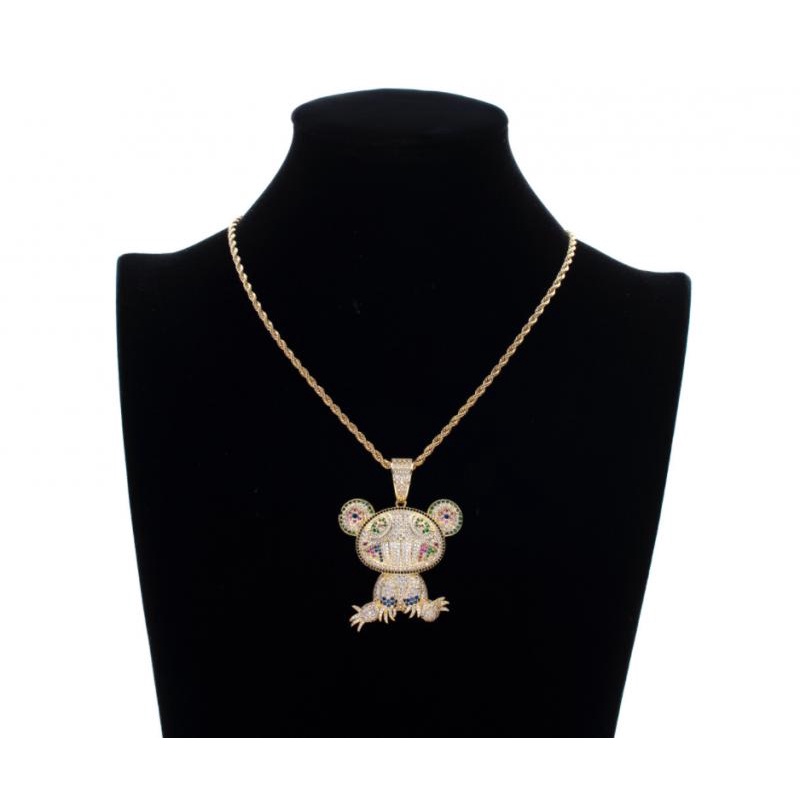 Kalung Liontin Bahan Metal Desain Katak Hias Zircon Warna Warni Gaya Hip Hopkeren Untuk Wanita