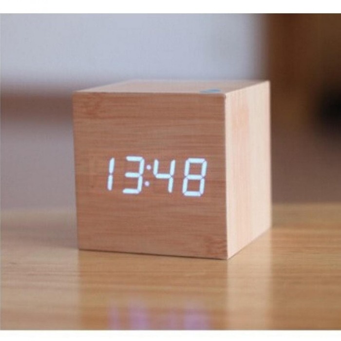 Jam Kayu Unik Kubus / LED Digital Wood Clock - JK-808 - Coklat