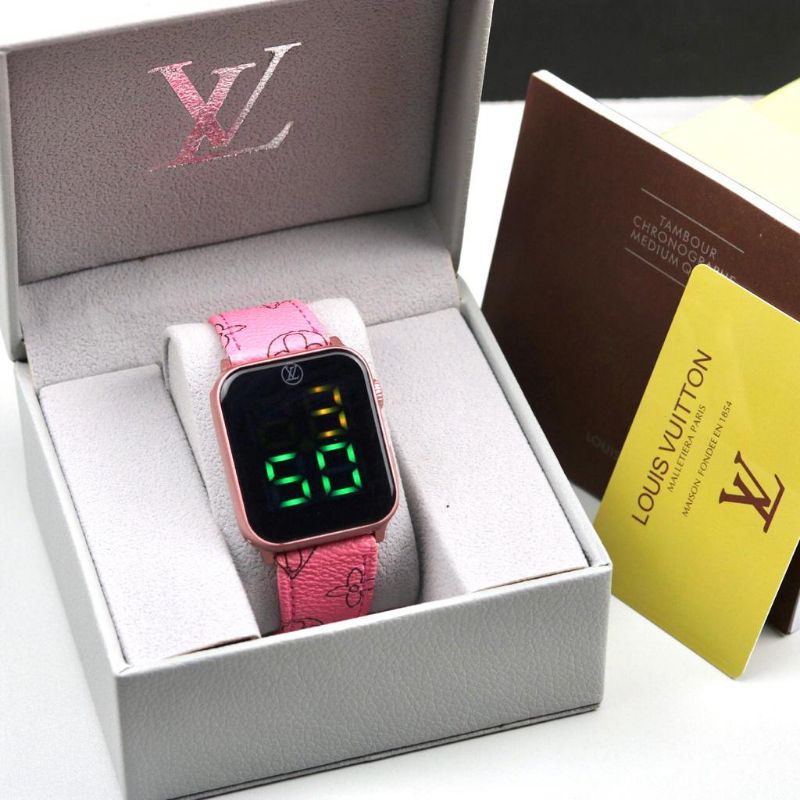 Jam Tangan Wanita Louis / LV Digital Touch Screen Y13K087 Strap Kulit Free Kartu Baterai & Box ( Bis