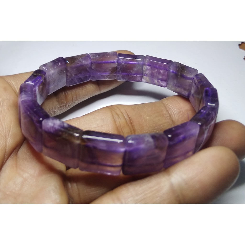 Gelang kecubung ungu berserat batu asli