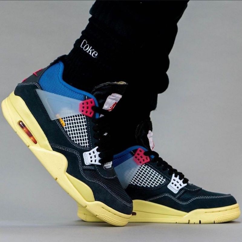 Sepatu Sneakers Nike Air Jordan 4 Retro Union Black Brown Hitam Premium Murah
