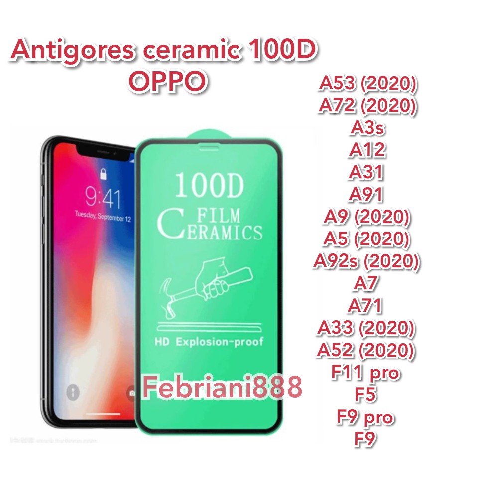 Oppo A5/A9/A3s/A1k/A7/A5s/A12/A31/A71/A53/A33/A52/A72/A92/A92s AntiGores Ceramic 100D