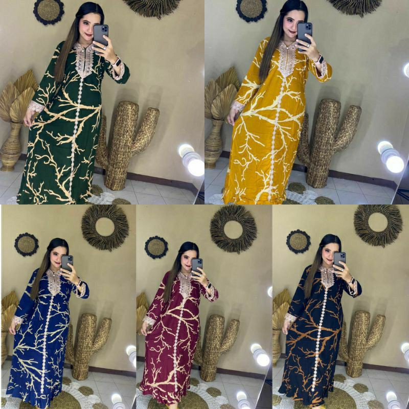 [BISA COD] Longdres Renda Arab Motif Akar /Gamis Lengan Panjang Bhusui