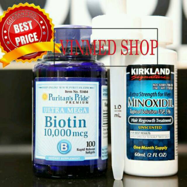 Kirkland Minoxidil + BIOTIN 10.000mcg(100caps)BONUS Pipet Original