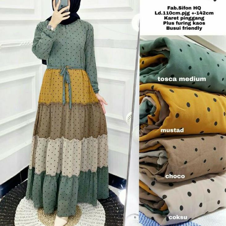 ❤️[Special Offer]✔️ - Tiramisu Maxy / Babel Maxy Gamis Polka Jumbo Busui Bahan Ceruty Furing Tali Ak