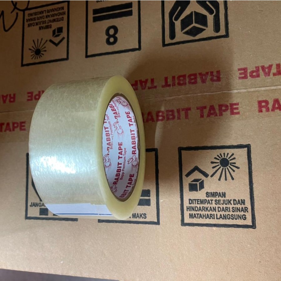 rabbit tape Lakban 45mm 100 yard kualitas Baik warna BENING (DUS)