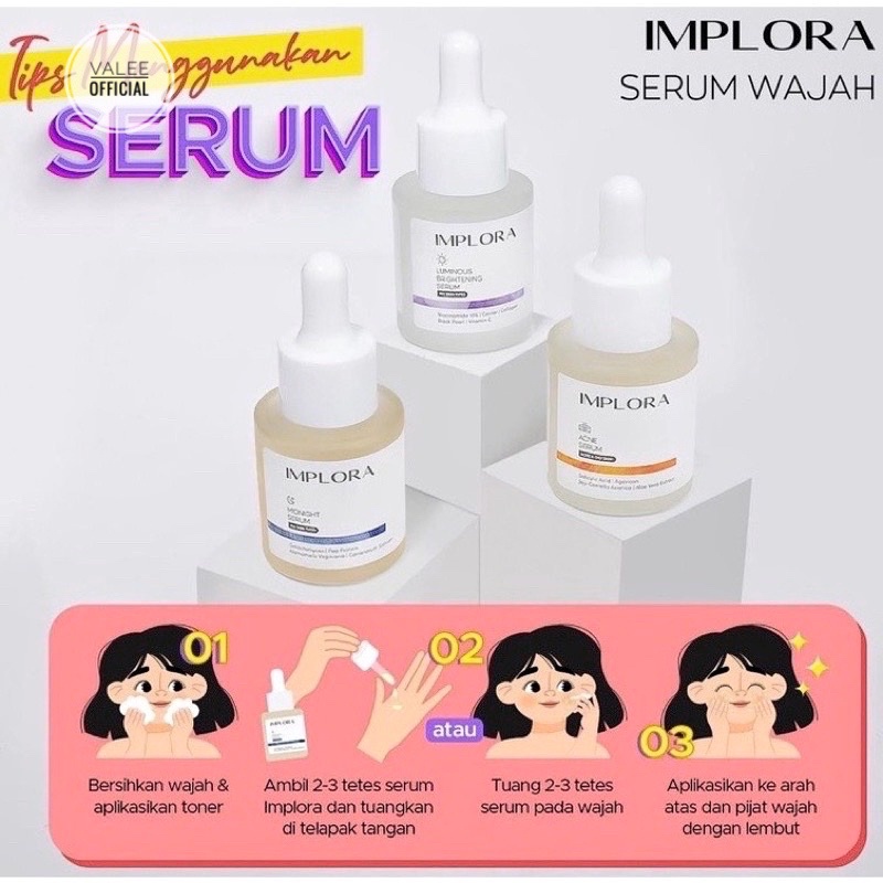 (COD) Implora Face Serum Acne Serum Anti Jerawat | Luminous | Midnight | Peeling AHA BHA PHA | Hydrating Serum