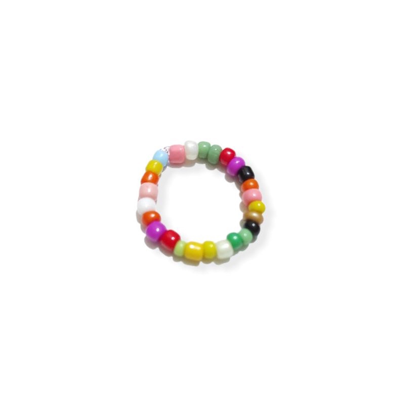 Cincin Beads Elastis Basic Polos Colorful Black White Elastic Ring