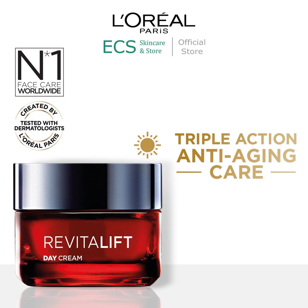 CREAM L'Oreal Paris Revitalift Triple Action Day &amp; Night Cream 50 ml - Skincare Retinol Anti Aging Moisturizer Pelembab Wajah Loreal Hyaluronic Acid - Krim Pagi / Siang SPF 35 dan Krim Malam