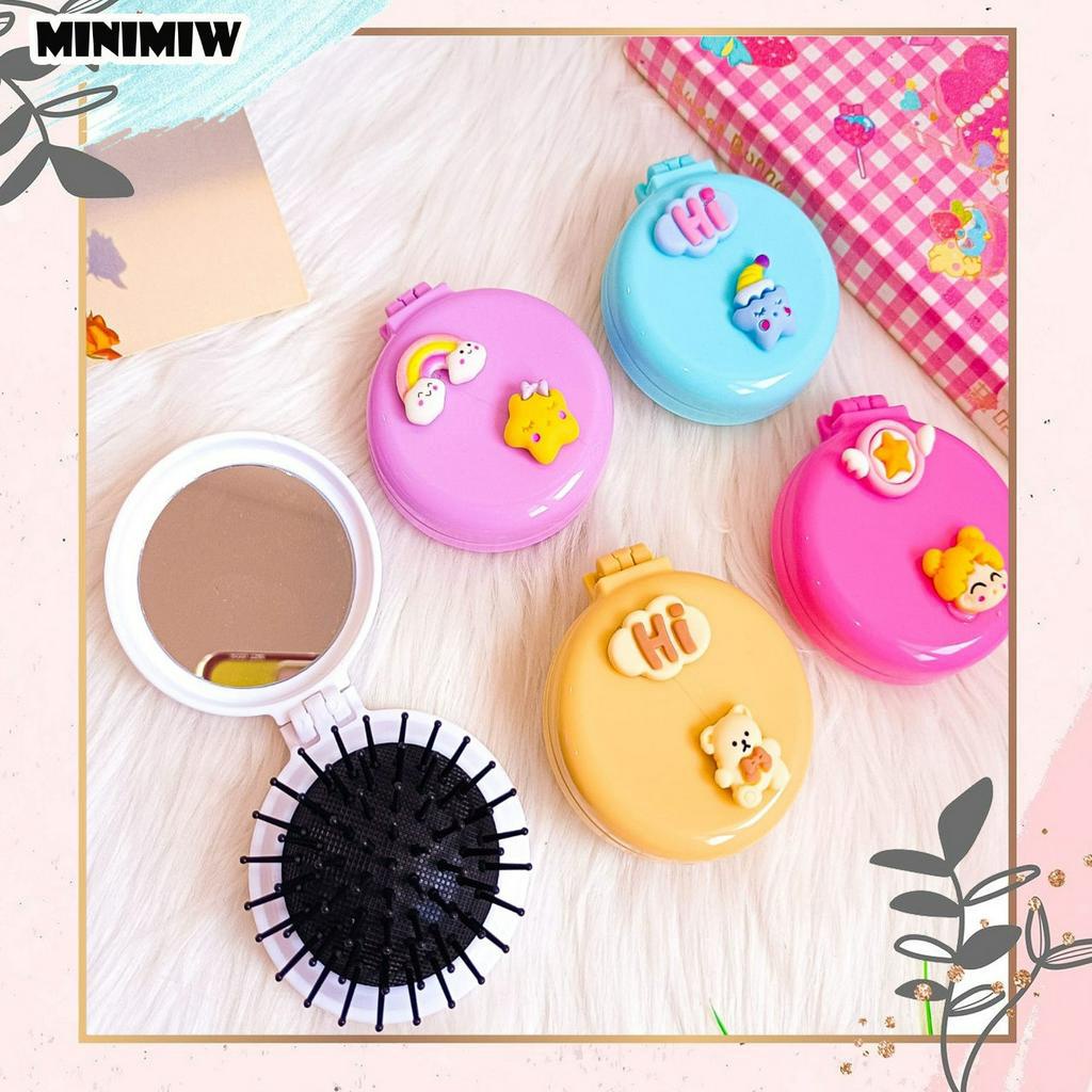 CERMIN SISIR KECIL BULAT MOTIF KARTUN KACA KARAKTER WARNA WARNI ALAT MAKE UP BY MINIMIW