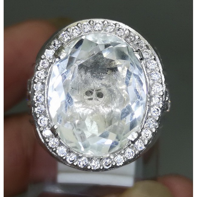 Batu Akik Kristal Putih Kinyang Es Air Ring Perak