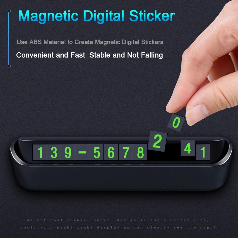 Hot Sale/Kartu Nomor Telepon Mobil Stiker Kartu Parkir Sementara Bercahaya Plat Mobil Hidden Stop Sign Aksesoris Mobil Car-styling