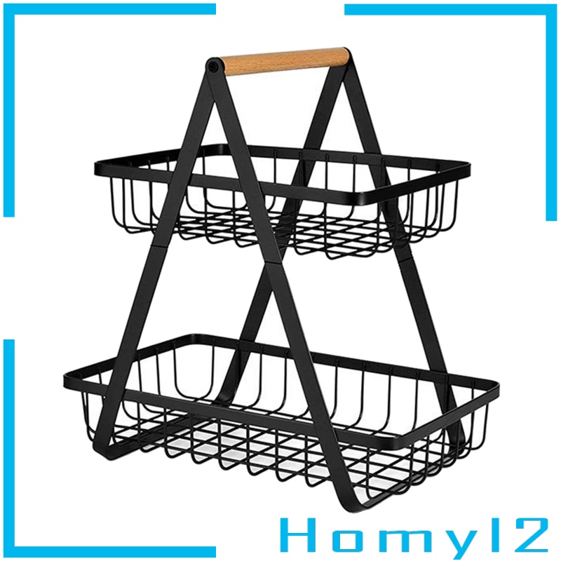 (Homyl2) Keranjang Buah / Roti Portable 2 Tingkat Bisa Dilepas