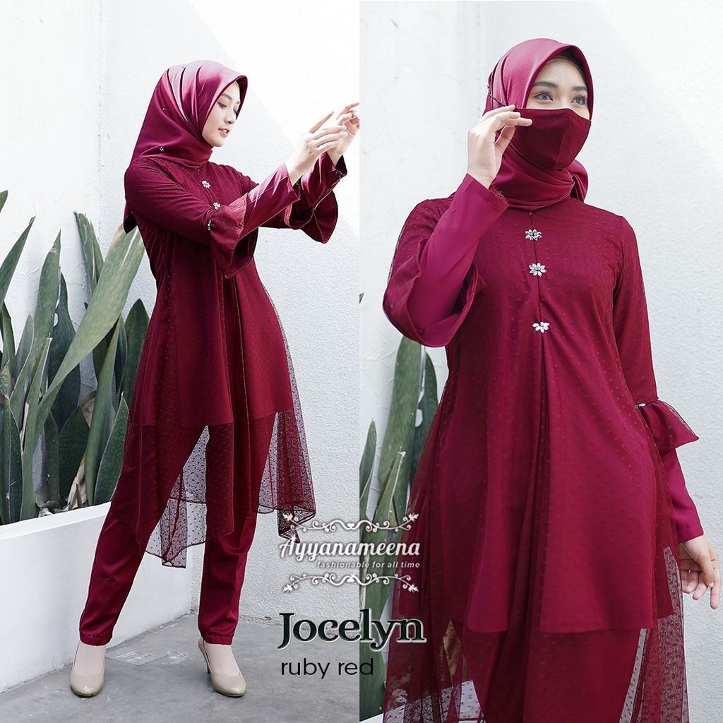 AYYANAMEENA JOCELYN SET TUNIK CELANA RUBY RED