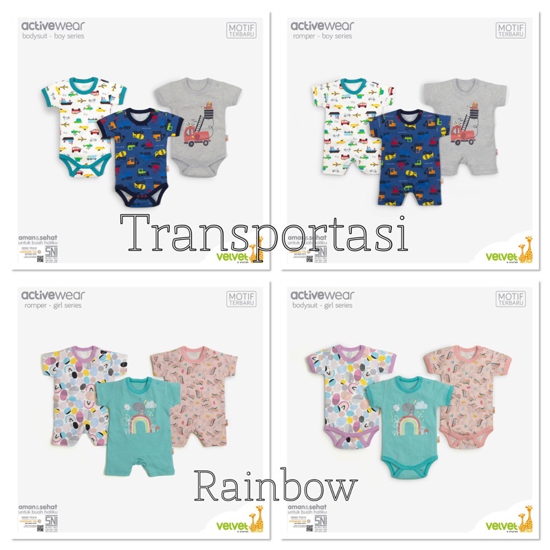 3pc PREMIUM Activewear Velvet Junior baju kodok segitiga dan segiempat size NB SML