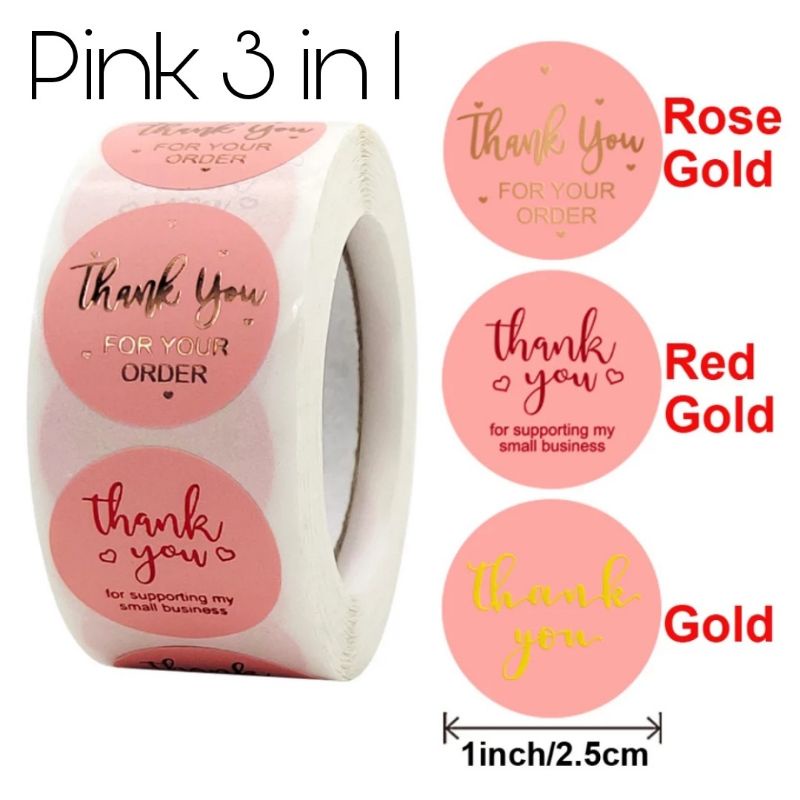 PINK Label Stiker 1Roll (500pcs) Handmade With Love Thankyou for your order