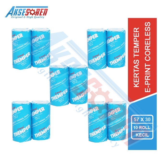 

KERTAS THERMAL CORELESS E-PRINT [57X30 MM/10 ROLL] / PAPER ROLL THEMPER STRUK PEMBAYARAN / STRUK BELANJAAN TOKO / KERTAS KASIR KECIL TERMAL