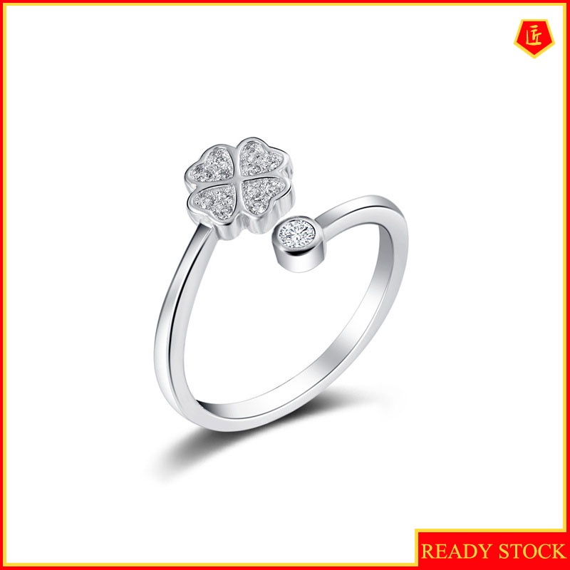 [Ready Stock]Women's Simple Stylish Personality Diamond Four-Leaf Clover Open Ring