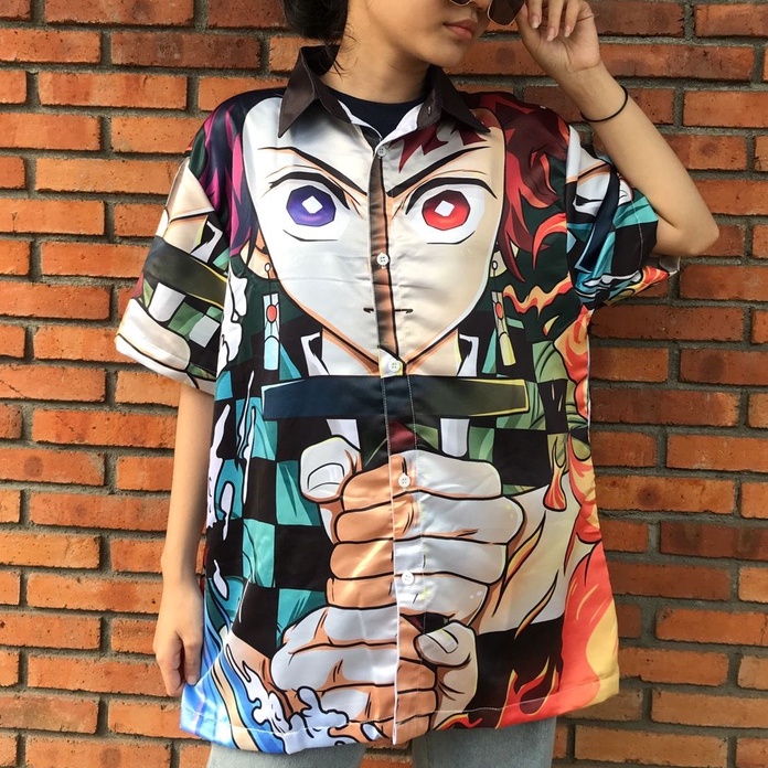 Kemeja Tanjiro Water and Fire Breath Anime Manga Demon Slayer  Kimetsu No Yaiba Premium Unisex